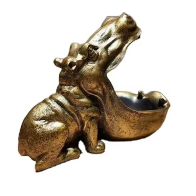 Z8 custom working resin crafts bronze hippo bulldog statue with tray candy key storage