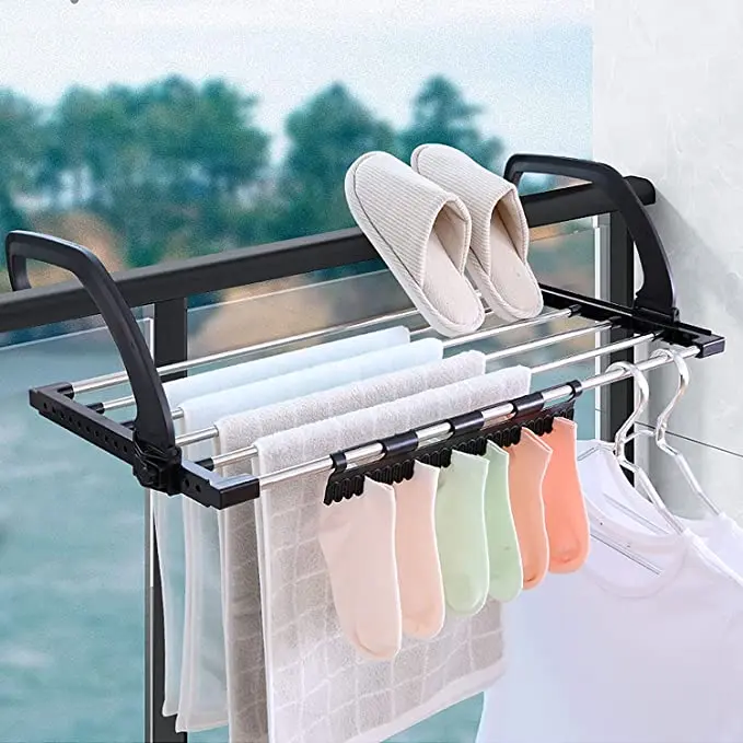 2023 Candumy Portable Clothes Drying Rack for Balcony Folding Towel Rack Indoor Outdoor Retractable Laundry Rack with Sock Clips