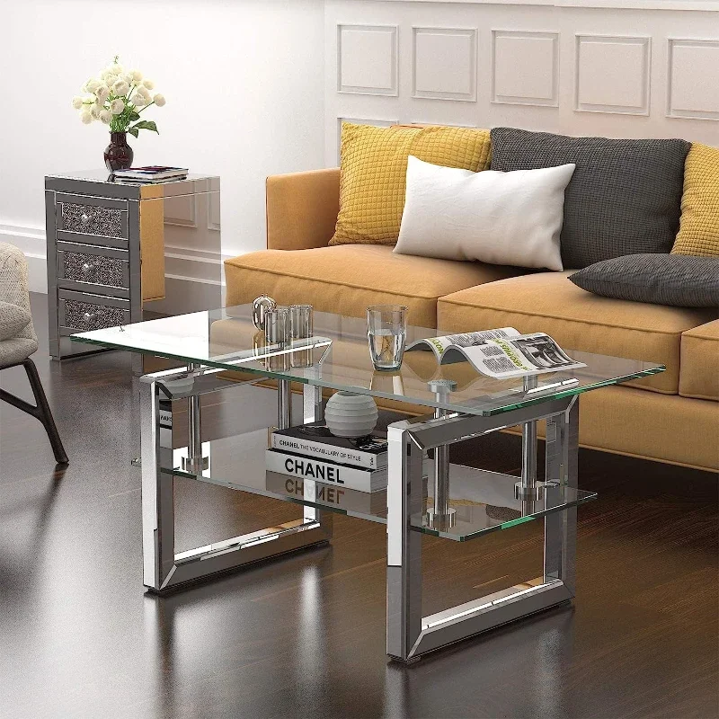 

Cool swipe minimalist living room stainless steel frame furniture modern glass mirrored coffee table