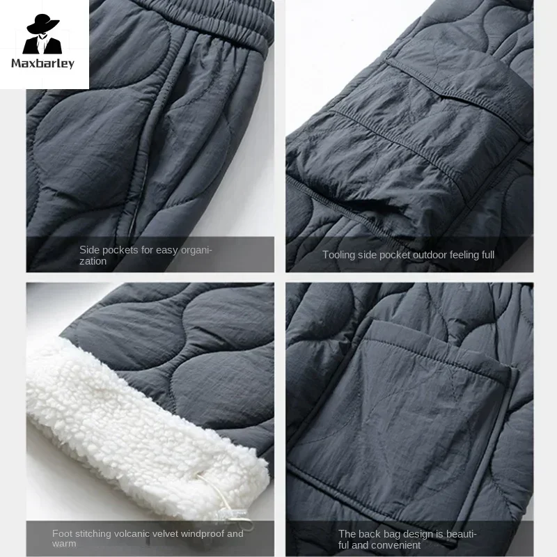 Winter Ski Down Cotton Pants Men's Women Thick Fleece-lined Versatile Trousers Casual Warm Waterproof -30 For Cold Weather Pants