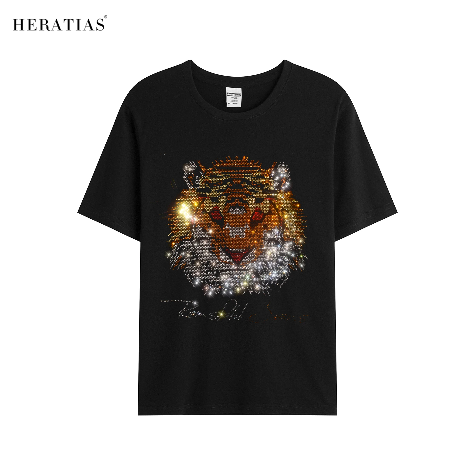 Hot Men's Summer T-shirt Colorful Hot Drill Tiger Head Cotton Casual Loose T-shirt