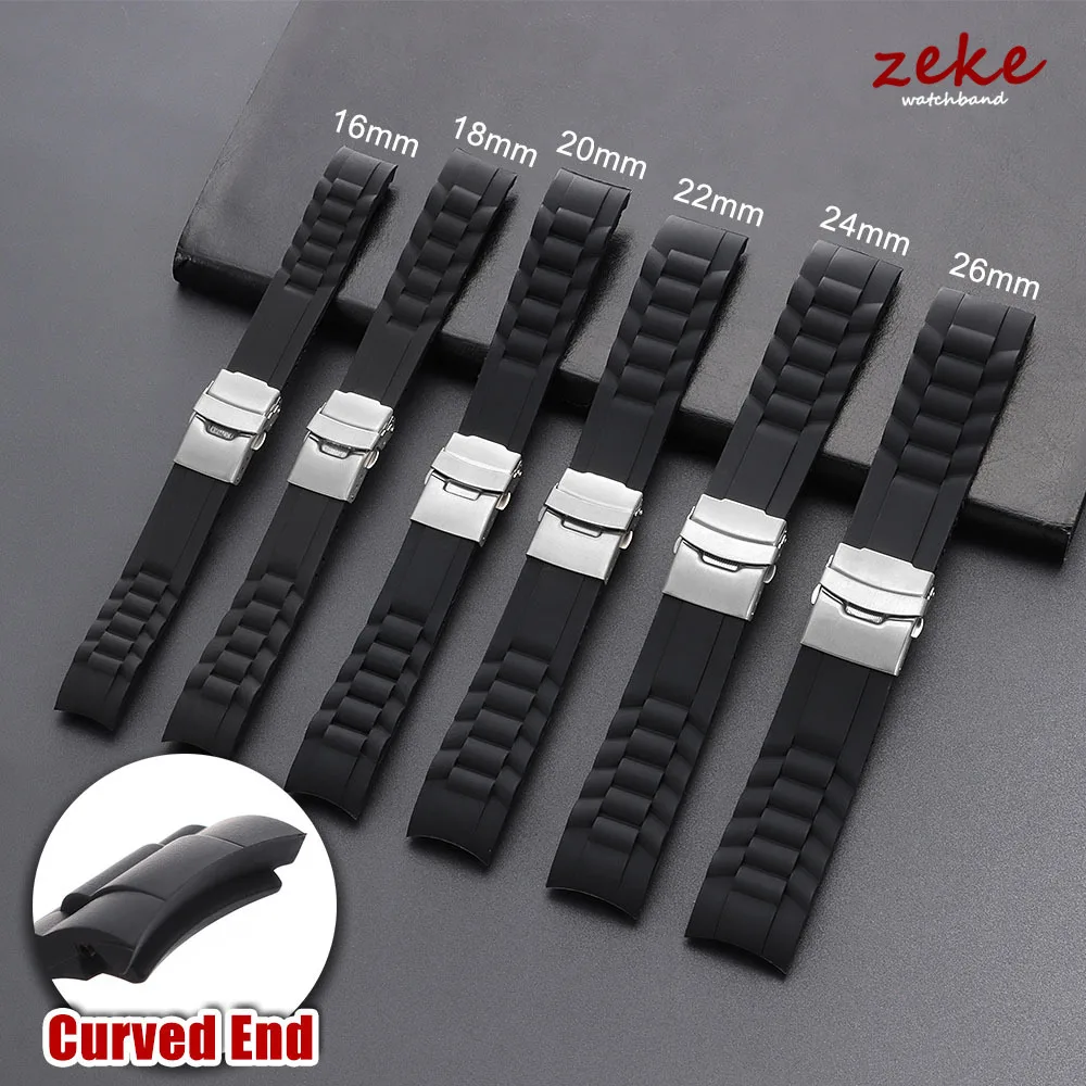 Gebogenes Endarmband Silikon 16mm 18mm 20mm 22mm 24mm 26mm Uhrenarmband Faltschließe Sportarmband Herren Damen Ersatzarmband