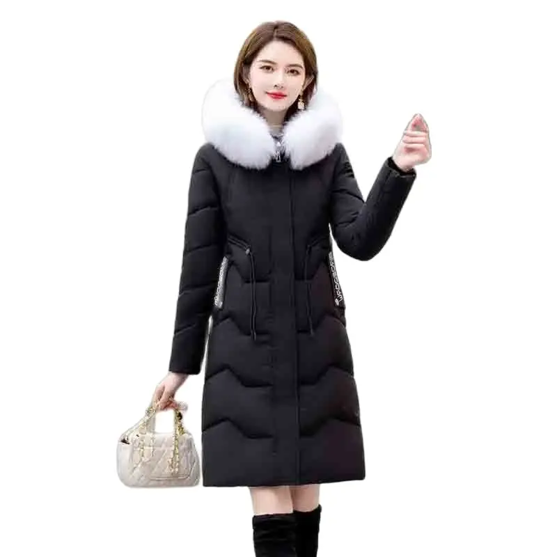 

2022 Winter New Women's Hooded Waist DesignSslim Slim Fashion Fur Collar Long Warm High-grade DownJacket Pocket Coat FemaleTide