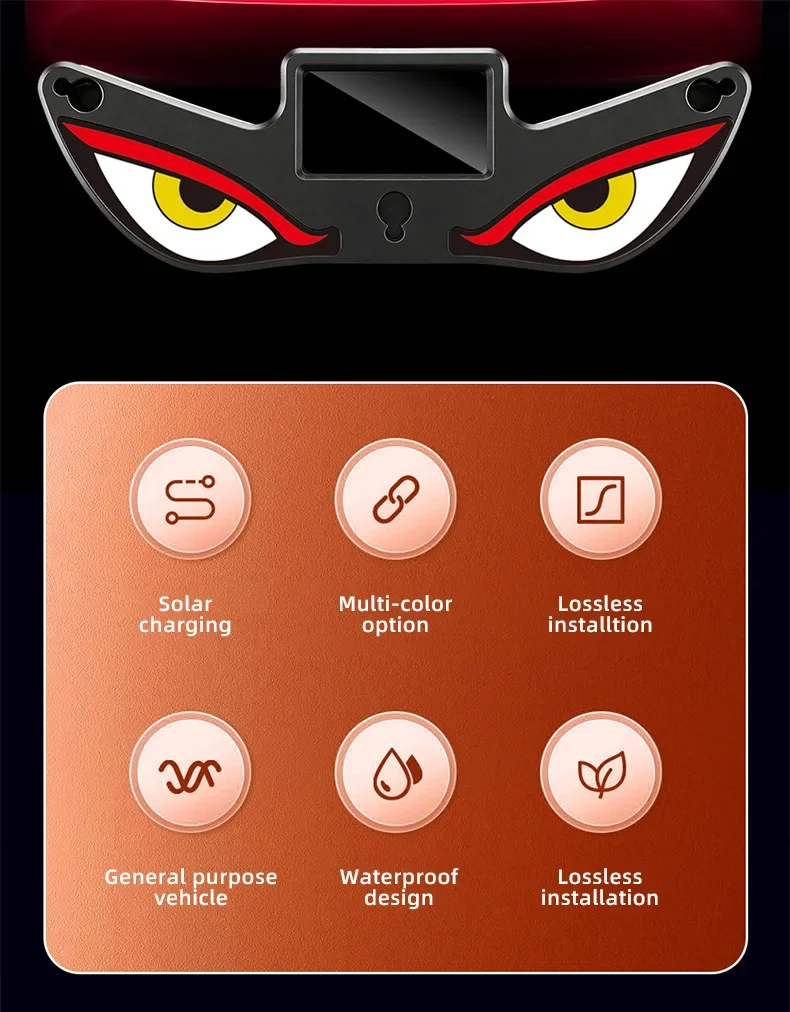 Solar Power Devil Eye Car Lights Demon's Eye Dynamic Expression Lamp With Suction Cup Rechargeable Car Decoration Neon Light