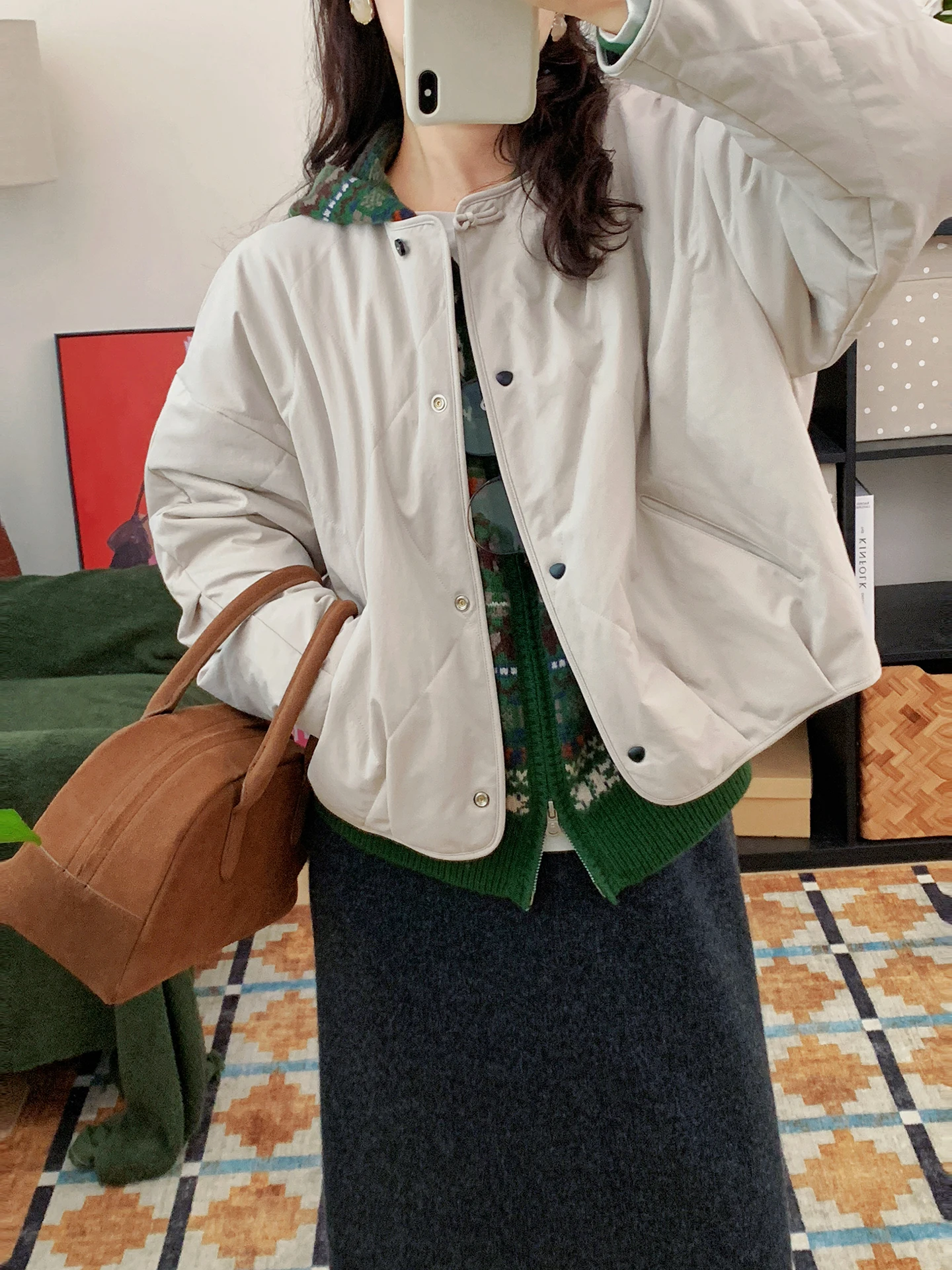 

Женская повседневная хлопковая куртка Slim Fit с круглым вырезом, тонкая, с ромбовидной строчкой, в корейском стиле, с длинными рукавами, теплая верхняя одежда