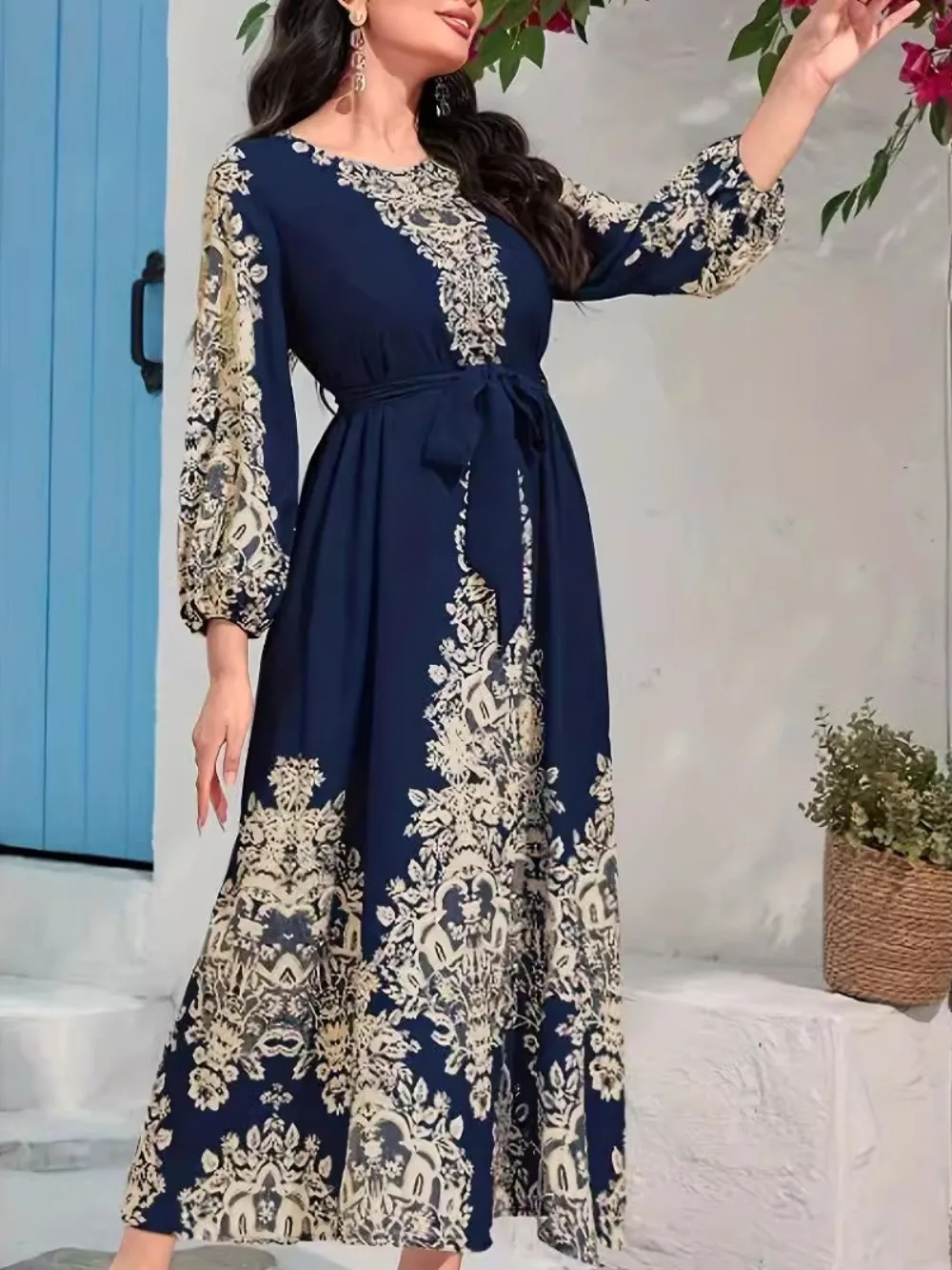 

Ид женское платье с принтом мусульманская абайя вечерние Джалабия Рамадан длинные платья Vestidos Largos кафтан арабский длинный халат марокко кафтан