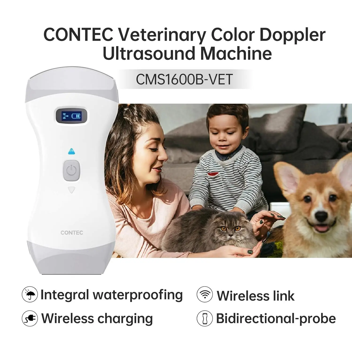 CONTEC Veterinary Color Doppler Ultrasound Machine Handheld Convex & Linear Probe for Animals  WiFi and Software CMS1600B-VET