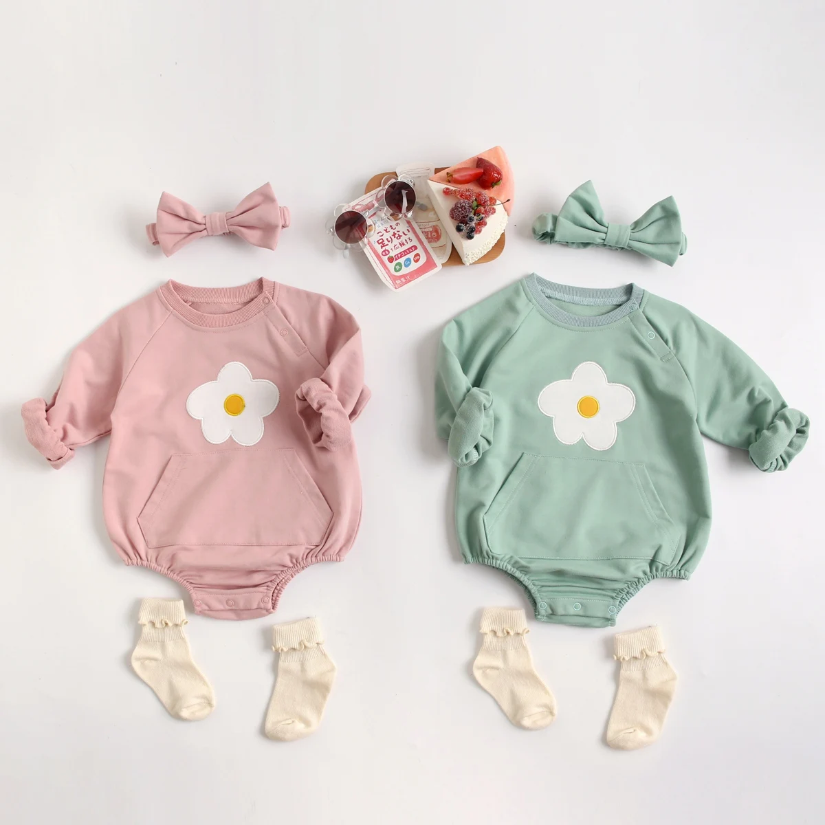 Sanlutoz Flower Cotton Infants Girls Clothing Onesies Long Sleeve Cute Baby Bodysuits with Headband Casual