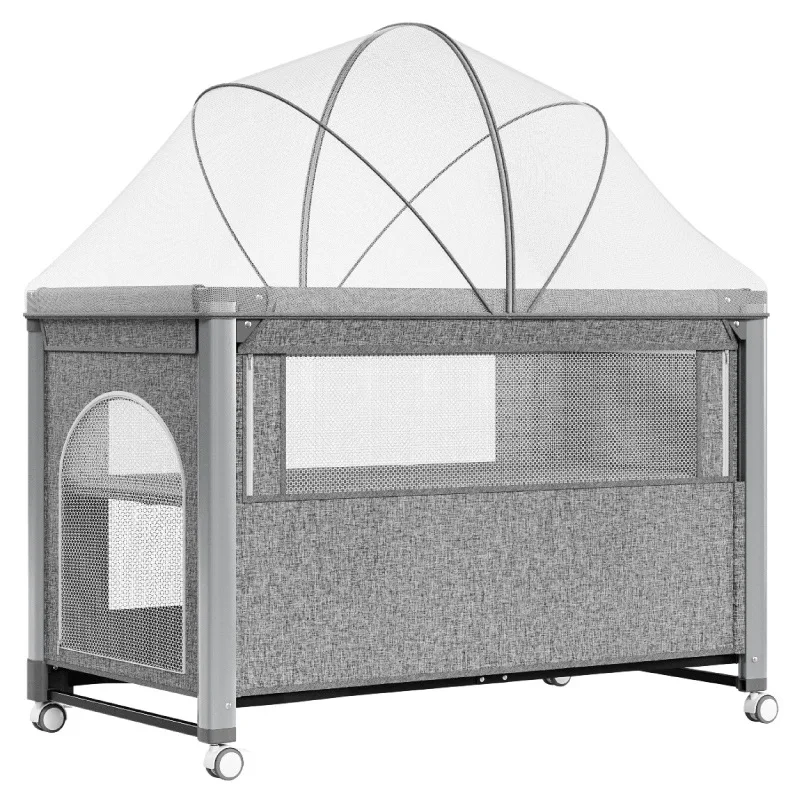 Movable baby folding bed with mosquito net newborn splicing bed