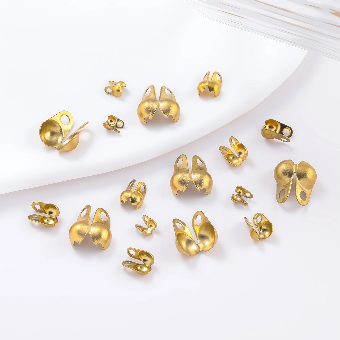 

10pcs Stainless Steel Double Hole End Clasp Beads Open Cover Crimp Connector Beads For DIY Jewelry Making Necklace Component