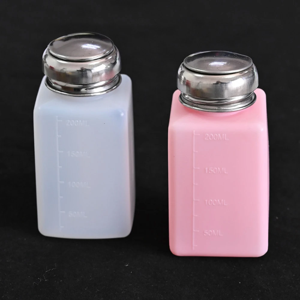 200ml Refillable Nail Liquid Container Bottle Pink White Empty Cosmetic Makeup Cleaner Press Pump Dispenser Salon Nail Art Tools