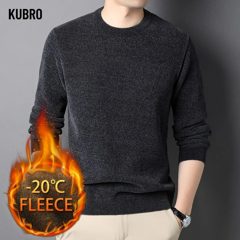 

Mens Crewneck Pullover Fleece Lined Sweater Knitted Business Causal High Quality Autumn Winter Warm Sweaters Men Thickened Tops
