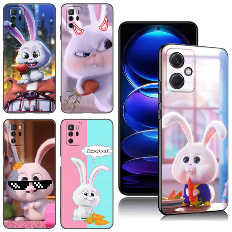 Cute Cartoon Rabbit Phone Case For Xiaomi Redmi Note 8 9 10 11 11E 11T 11S 12 Pro 4G Plus 5G 8T 9S 10S 12S Black Silicone Cover