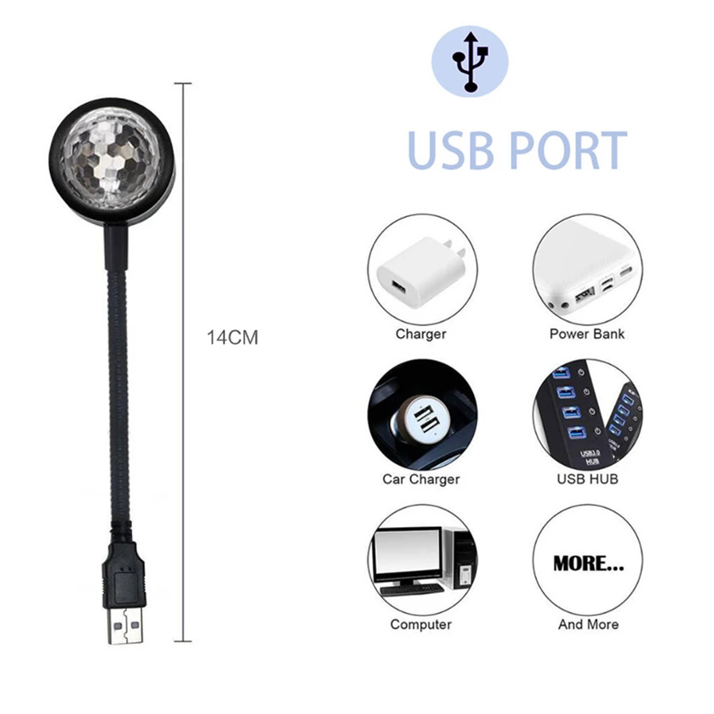 USB Stage Light Disco DJ Light RGB LED Projector Sound Activated Magic Ball Car Ceiling Light Atmosphere Lamp Home Party Light