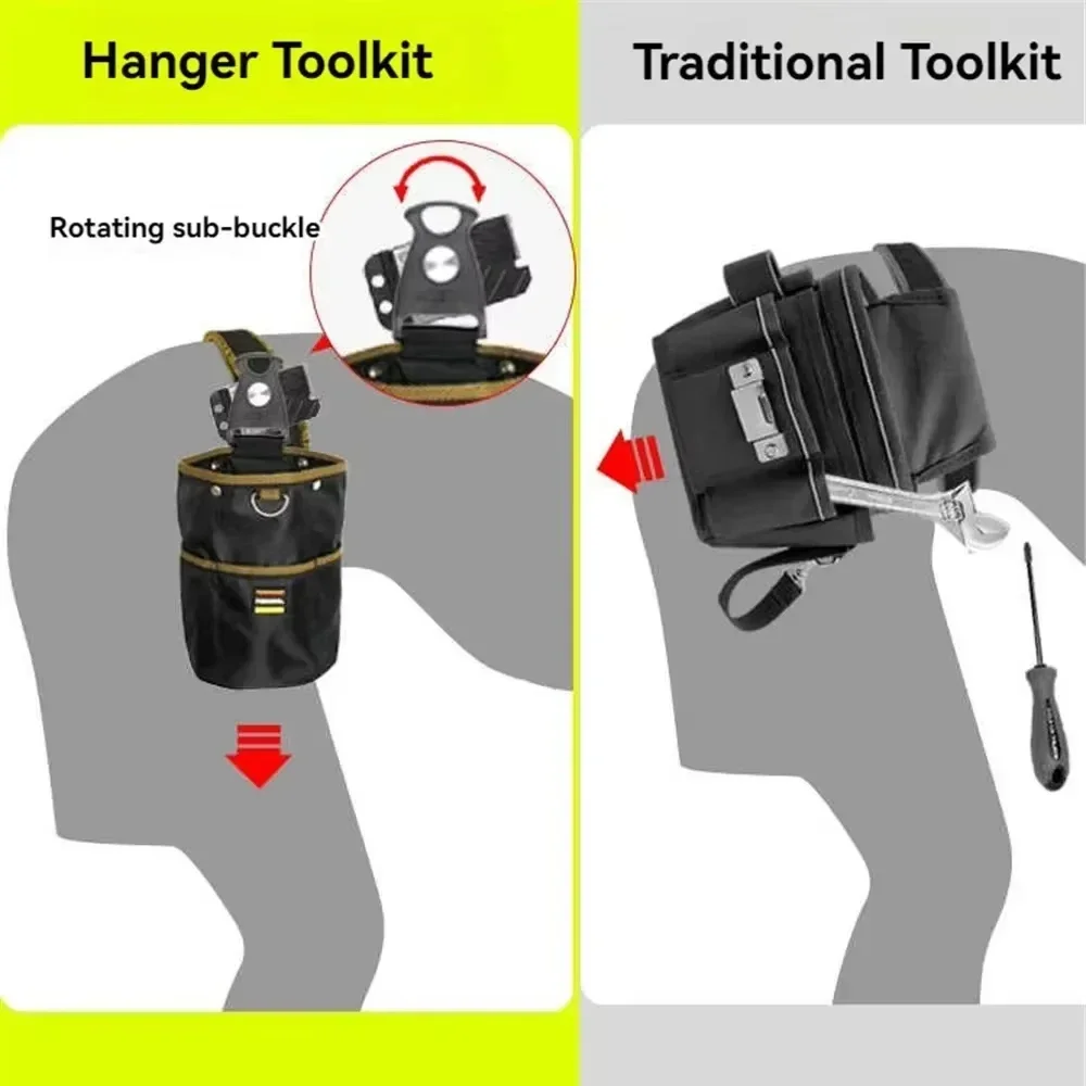 Torba na narzędzia Etui na narzędzia do obróbki drewna Elektryk Mechanik 1680D Obrotowa, szybko zawieszana torba na narzędzia do paznokci Mężczyzna Prezent Organizer narzędzi — zdjęcie 4
