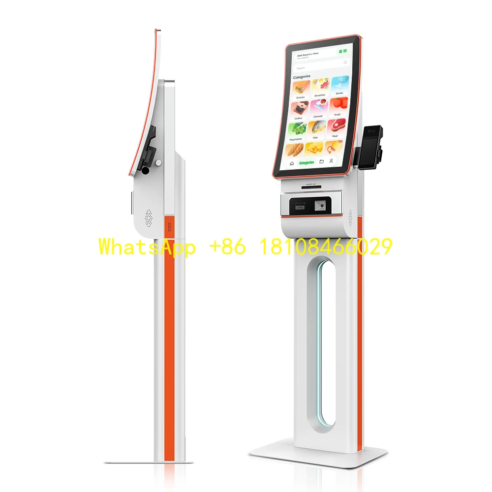 آلة طلب الخدمة الذاتية عالية الكفاءة لمطاعم الوجبات السريعة مقاس 23.6 بوصة شاشة منحنية جديدة بدون كعب