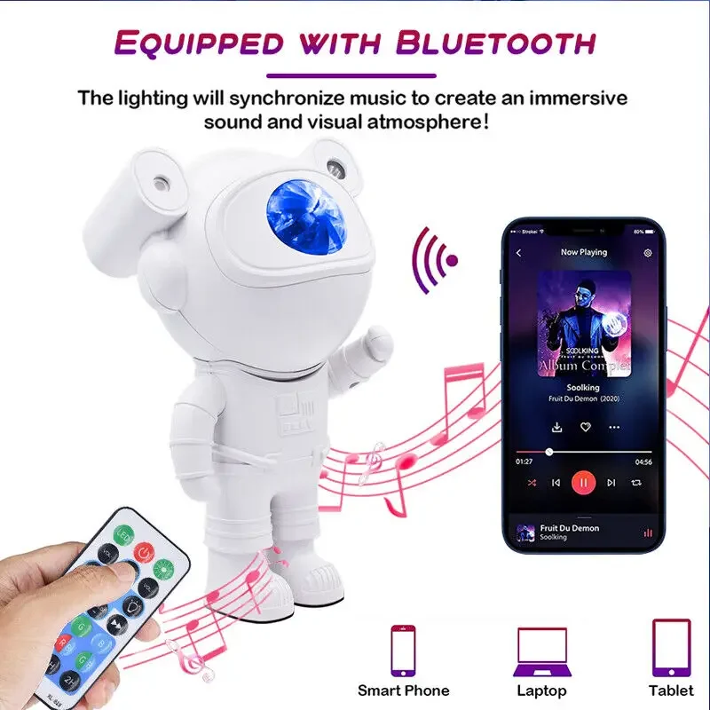 Upgraded Galaxy Night Light Astronaut Starry Nebula Moon Ceiling Sky Projector Light with Timer and Remote Bluetooth Speaker