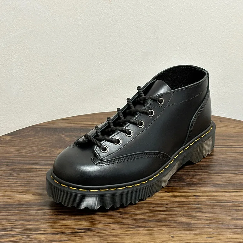 

Handmade Vintage Thick Sole Work Casual Leather Shoes Men's Genuine Leather British Round Toe Lace Up Platform Derby Shoes Male