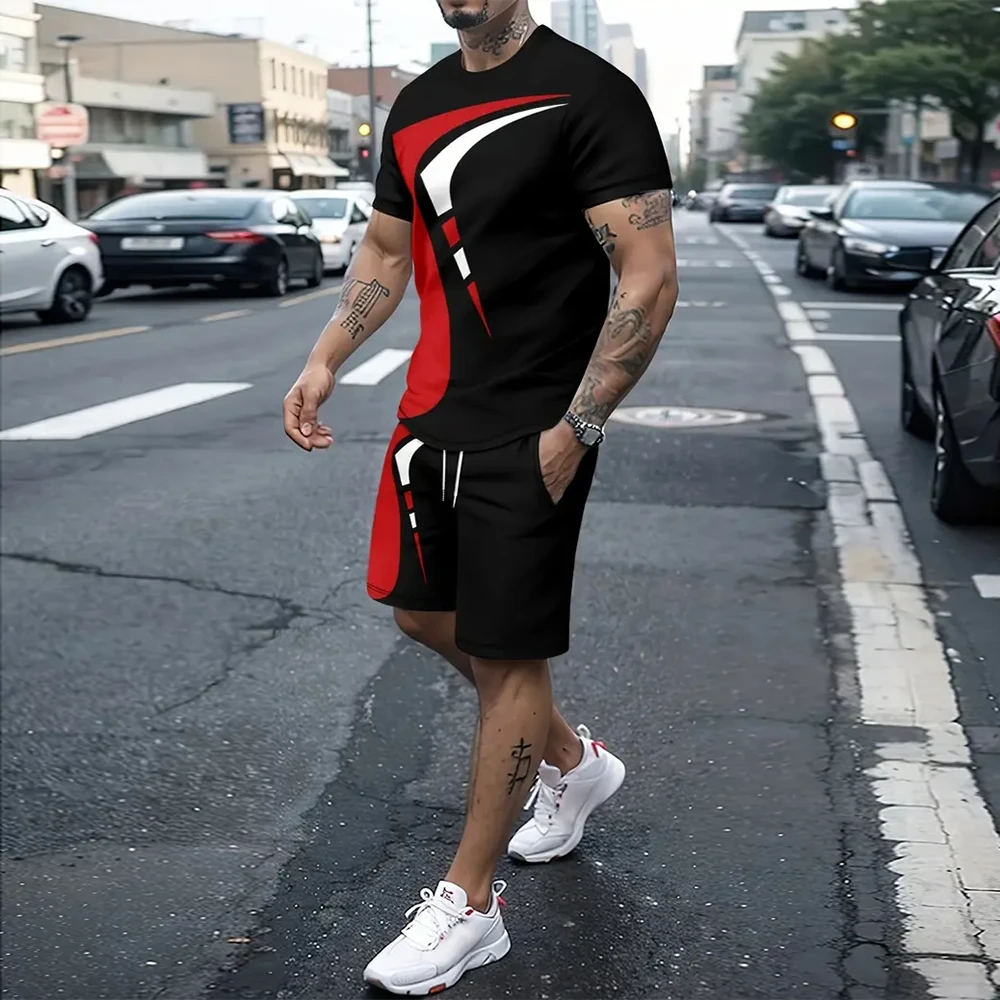 2Pcs Trendy Outfits For Men Casual Crew Neck Short Sleeve T-shirt And Drawstring Shorts Set For Summer Men's Clothing Vacation