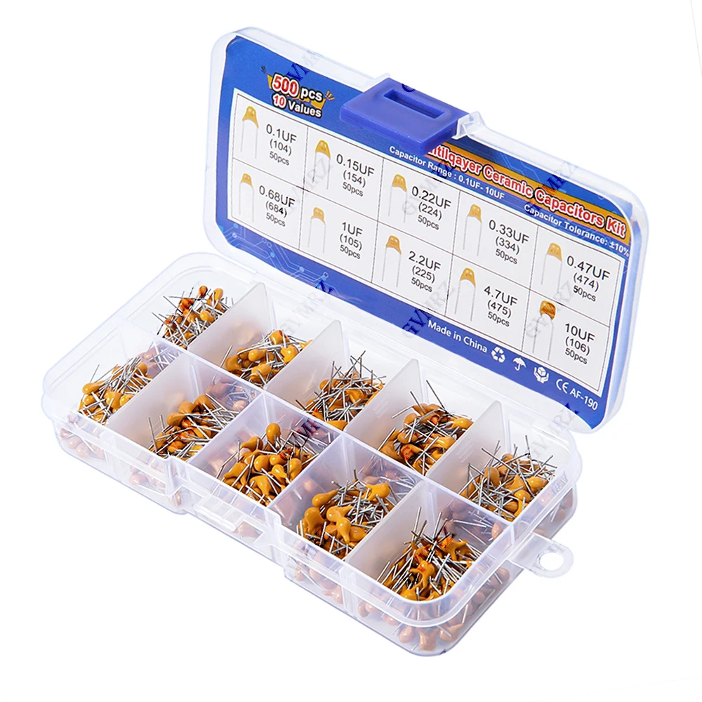 10Values 0.22UF 0.33UF 0.47UF 0.68UF monolithic ceramic capacitor 0.1UF-10UF kit 0.15UF each 50PCS 1UF 2.2UF 4.7UF