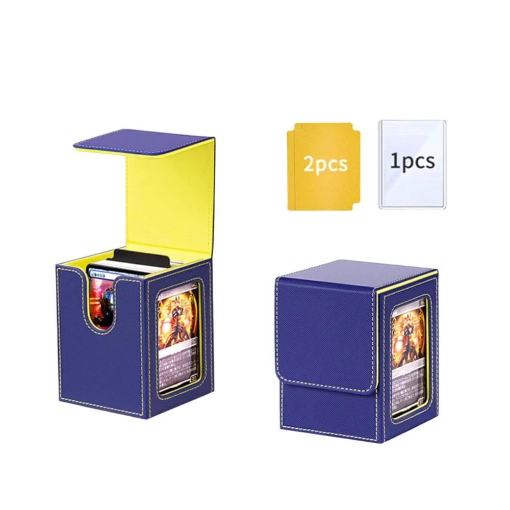 Portable Magnetic PU Card Box Double Display Window Vertical Insert TCG Card Storage Case with 2 Dividers & 1 Hard Card Sleeve