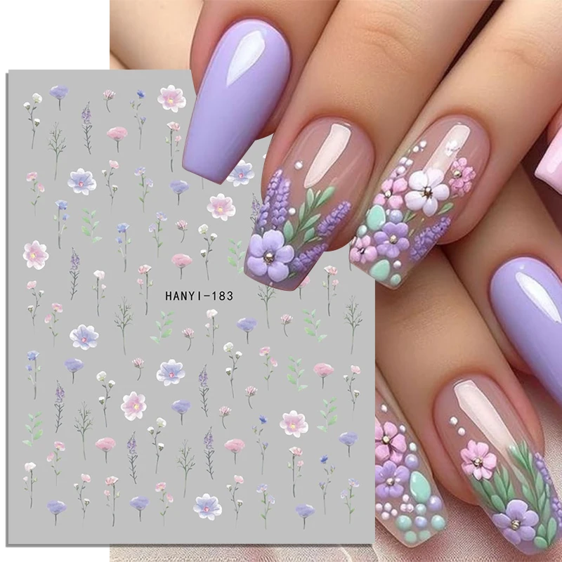 1pc 3D Primavera Estate Decorazione per manicure Fiori di ciliegio Adesivi per nail art Rosa fiori gialli Uccelli Frutta Cursori adesivi
