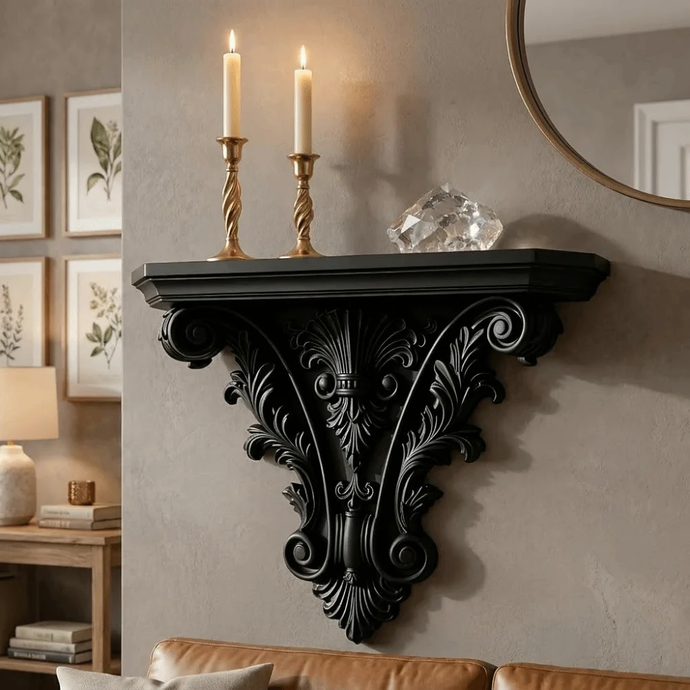 Durable 3D Printing Floating Shelf Unique Retro Wall Mounted Shelves Carving Decorative Wall Storage Rack Bedroom