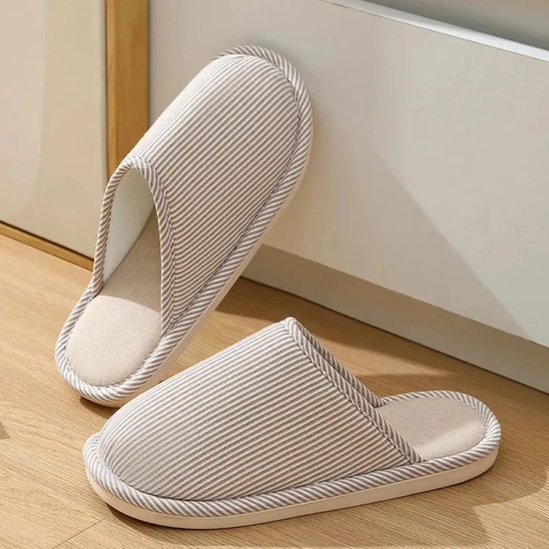 Warm Plush Cotton Slippers for Home Indoor Non-slip Linen Flats Spring and Autumn Couple House Slides image 2