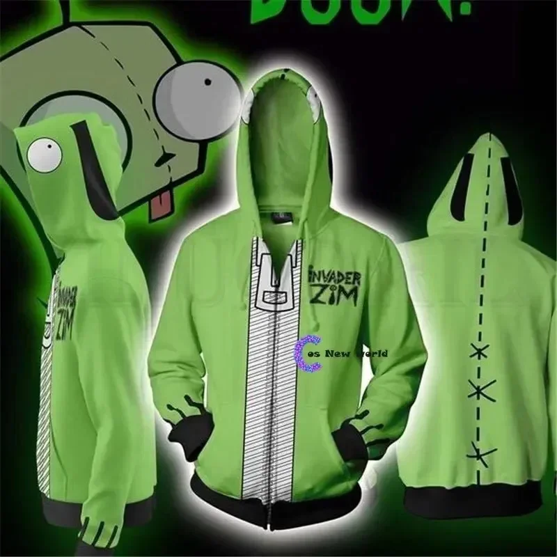 (#^.^#) 2026 New Halloween costume Fashion Anime Invader Alien Zim Cosplay Movie Hoodie Sweatshirts 3D Men →_→LOOK ME view 2