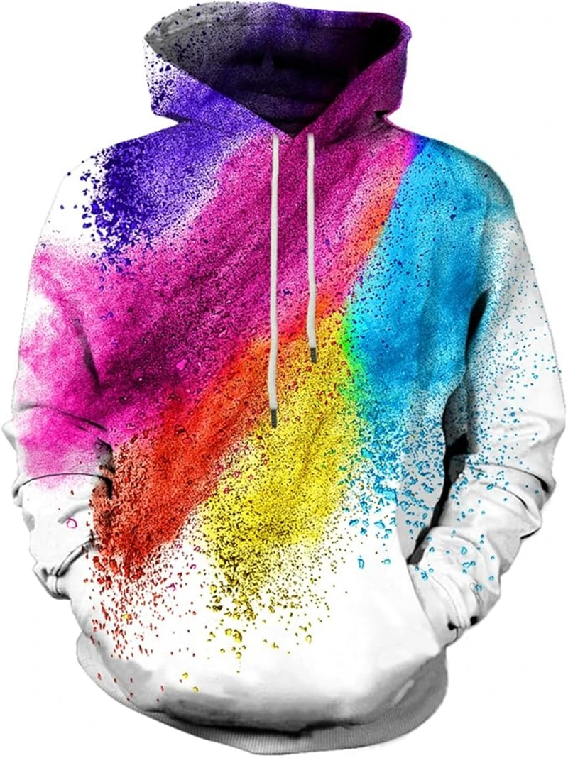 New Men Hoodies 3D Printe Powder Splash Tie Dye Pattern Women Unisex Couple Fashion Casual Loose Autumn Winter Sweatshirts Tops