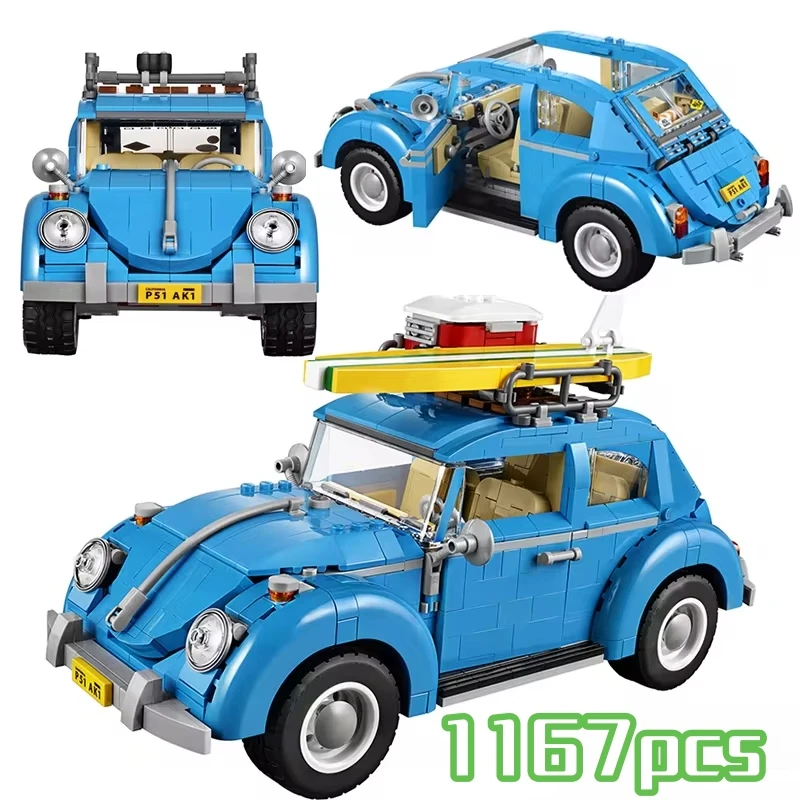 1167PCS Technical Camper Car Building Blocks Creative Blue Beetle Vehicle Model MOC  Set Toys Bricks For Kids Adults Gifts