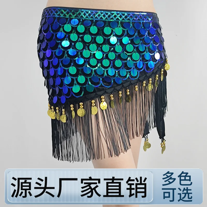 

2025 Belly Dance Hip Scarf, Sequin Scale Fringe Skirt Belt for Stage Performance & Show