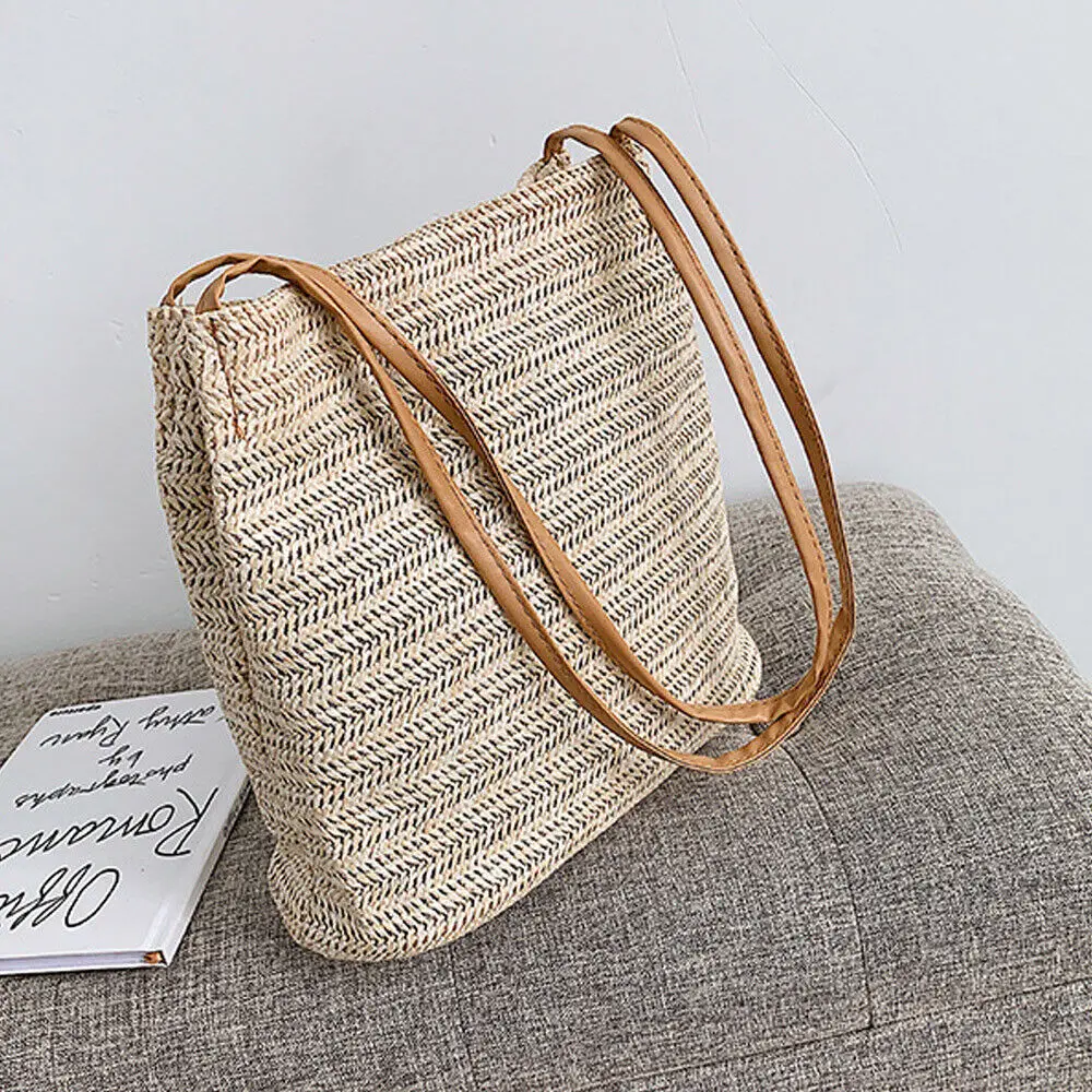 ISKYBOB Summer Straw Bag Rattan Wicker Handbag Crossbody Tote Beach Shoulder Bag Brand Designer Large Capacity Eco Shopping Bag