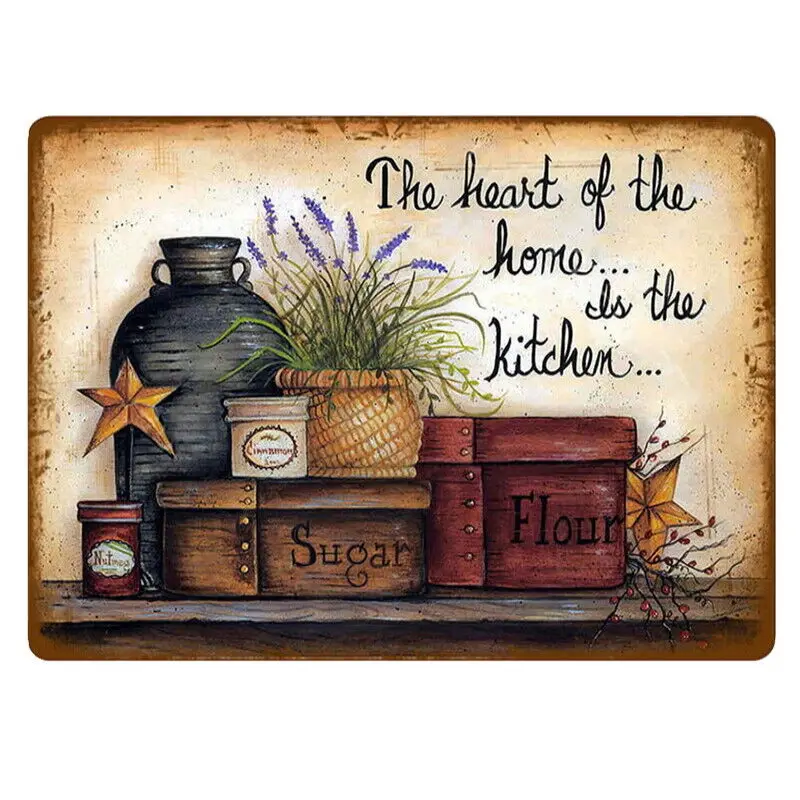 

Retro Vintage The Heart of the Home Is Kitchen House Decor Metal Wall Sign