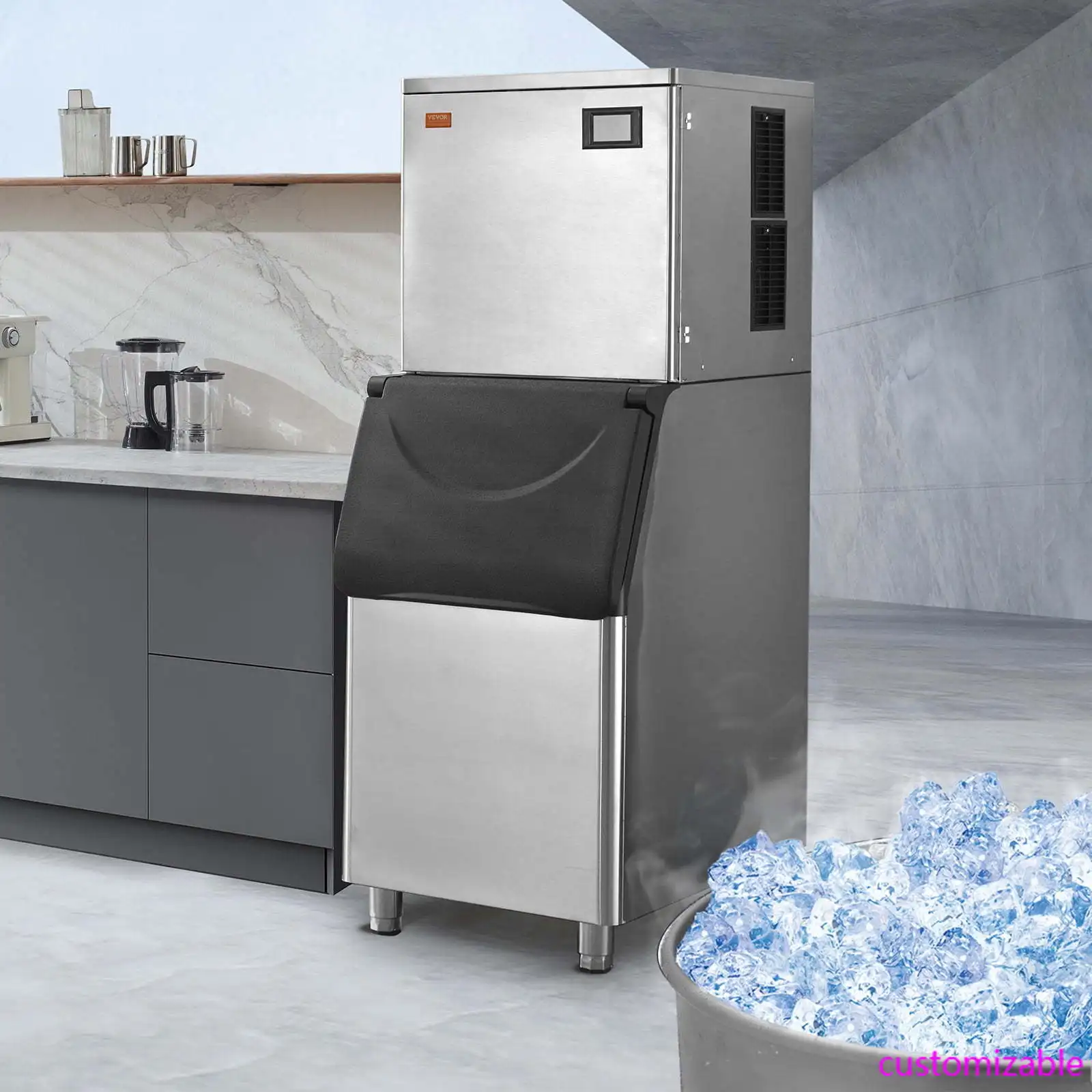 

Commercial Ice Maker 360LBS/24H & 330.7LBS Storage Bin Auto Self-Cleaning