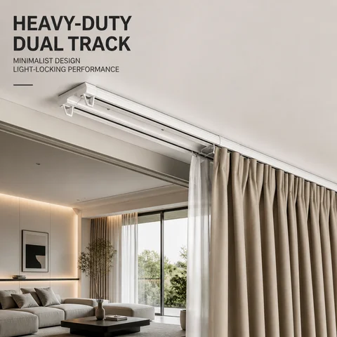Double Row Curtain Track Ceiling Mounted Silent Curtain Track System Sliding Rails for Curtains Room Divider for Bedroom Living