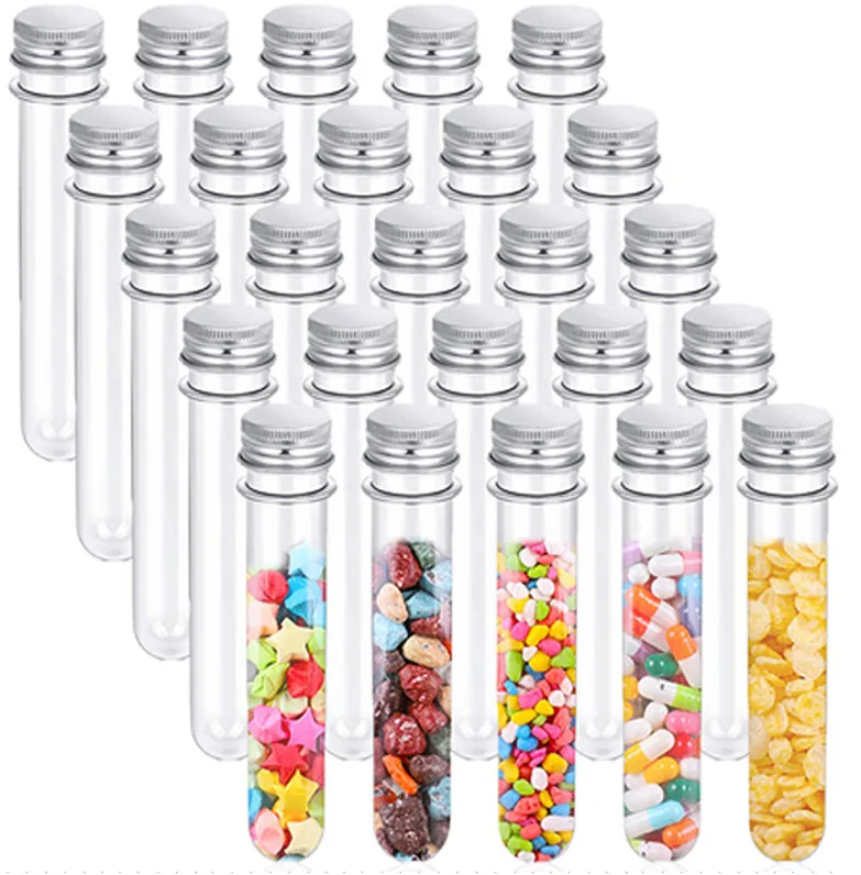 

40Pcs 40ml Clear Test Tubes with Caps 140 x 23mm Plastic Storage Tubes for Gumball Plants Spices Candy Scientific Experiments