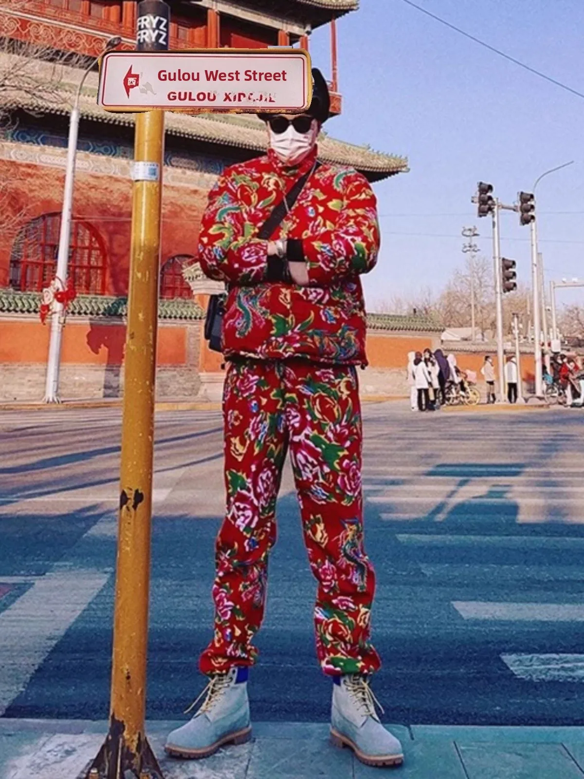 

Thiened Winter Cotton Jaet for Men Northeast Big Flower Sle Warmth Ethnic Trendy Large Size Polyester Fiber Zipper Closure