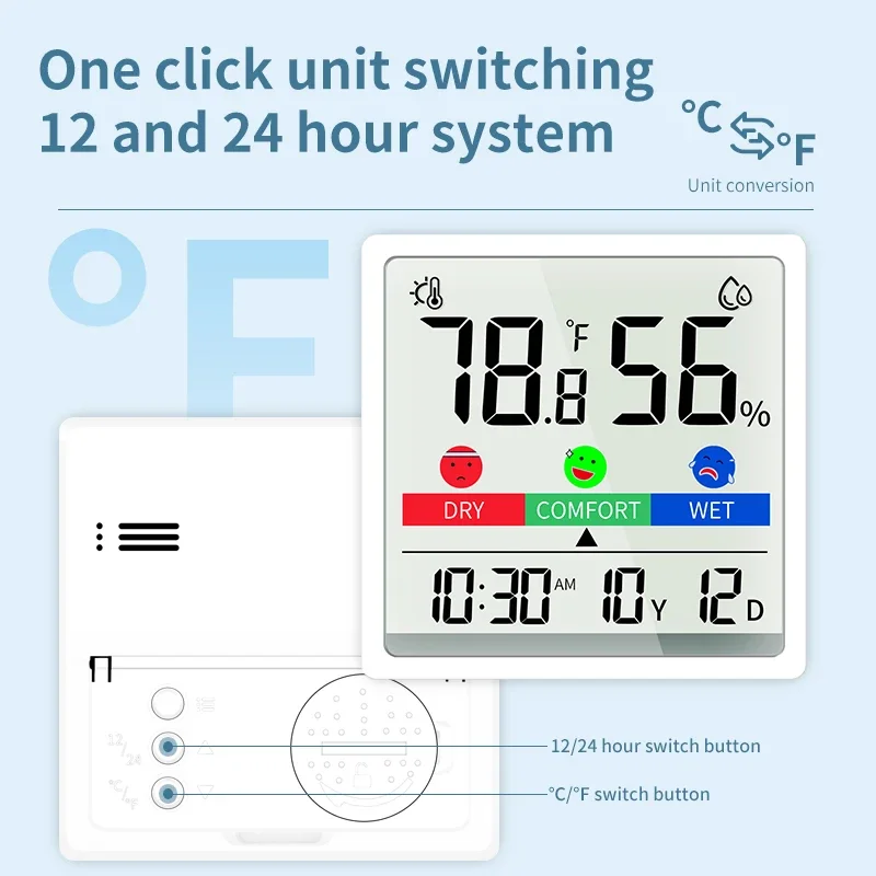 Digital Hygrometer Temperature Humidity Meter Multi-function Magnetic Date Clock With Battery Indoor Wireless Sensor Baby Room