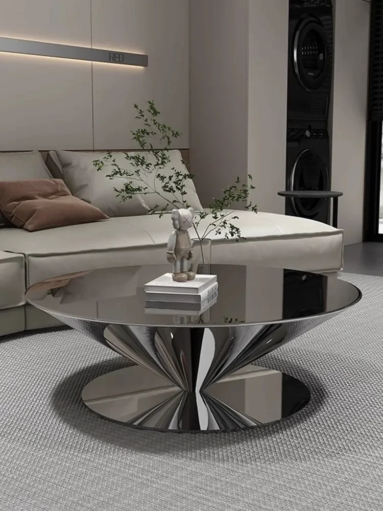 

Italian minimalist circular coffee table, living room, household suspended mirror stainless steel tea table, small unit