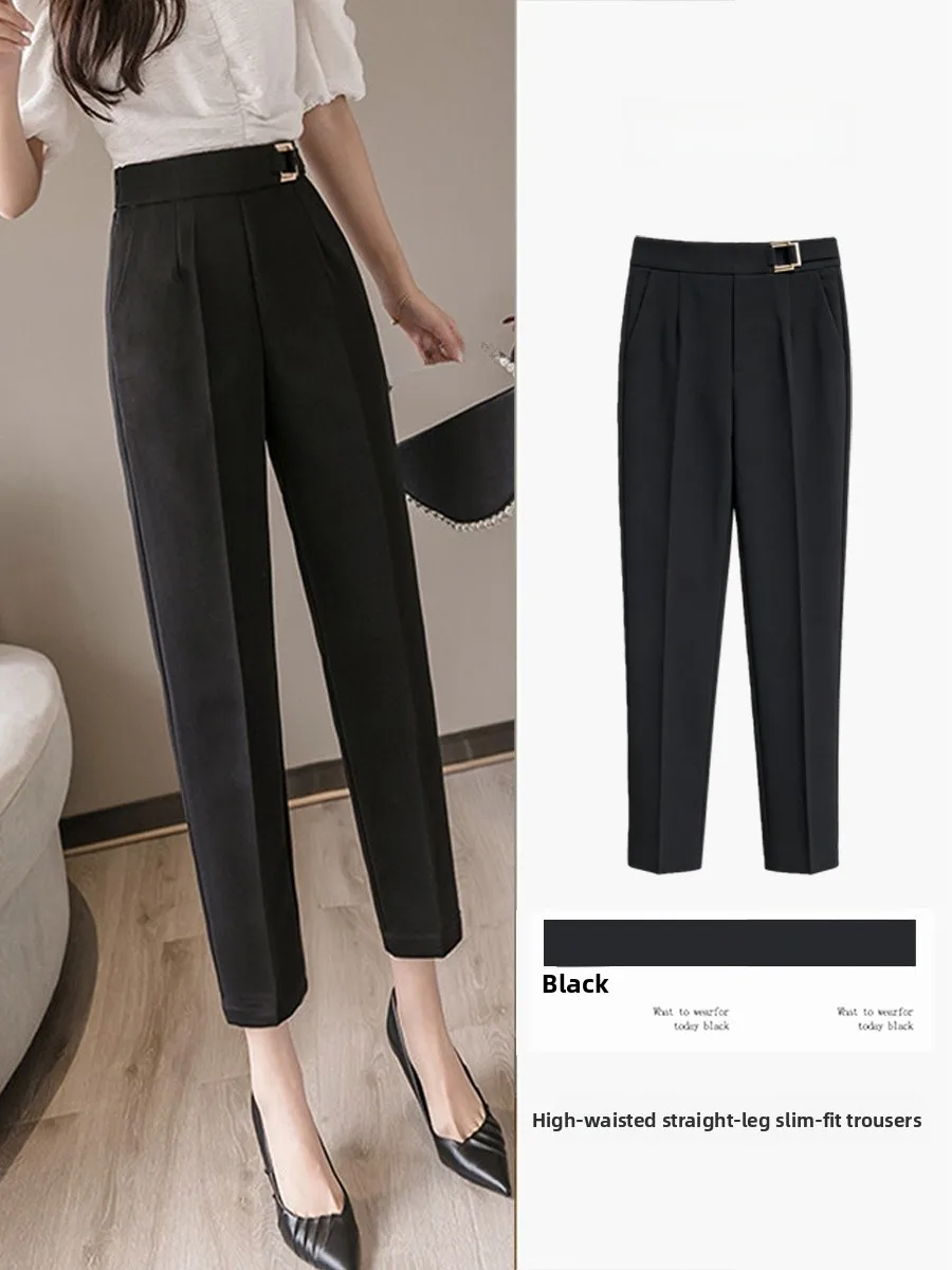 

High Waist Black Nine-Piece Suit Pants Women's Summer New Style Pocketed Casual Commuter Pants Small Size Professional