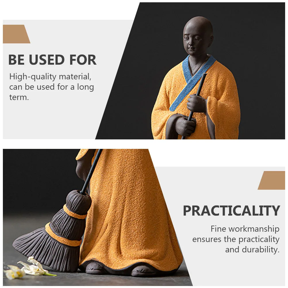

1Pcs Chinese Style Sweeping Monk Adornment Purple Clay Pottery Desktop Decoration for Office Home Blessing Monk Adornment