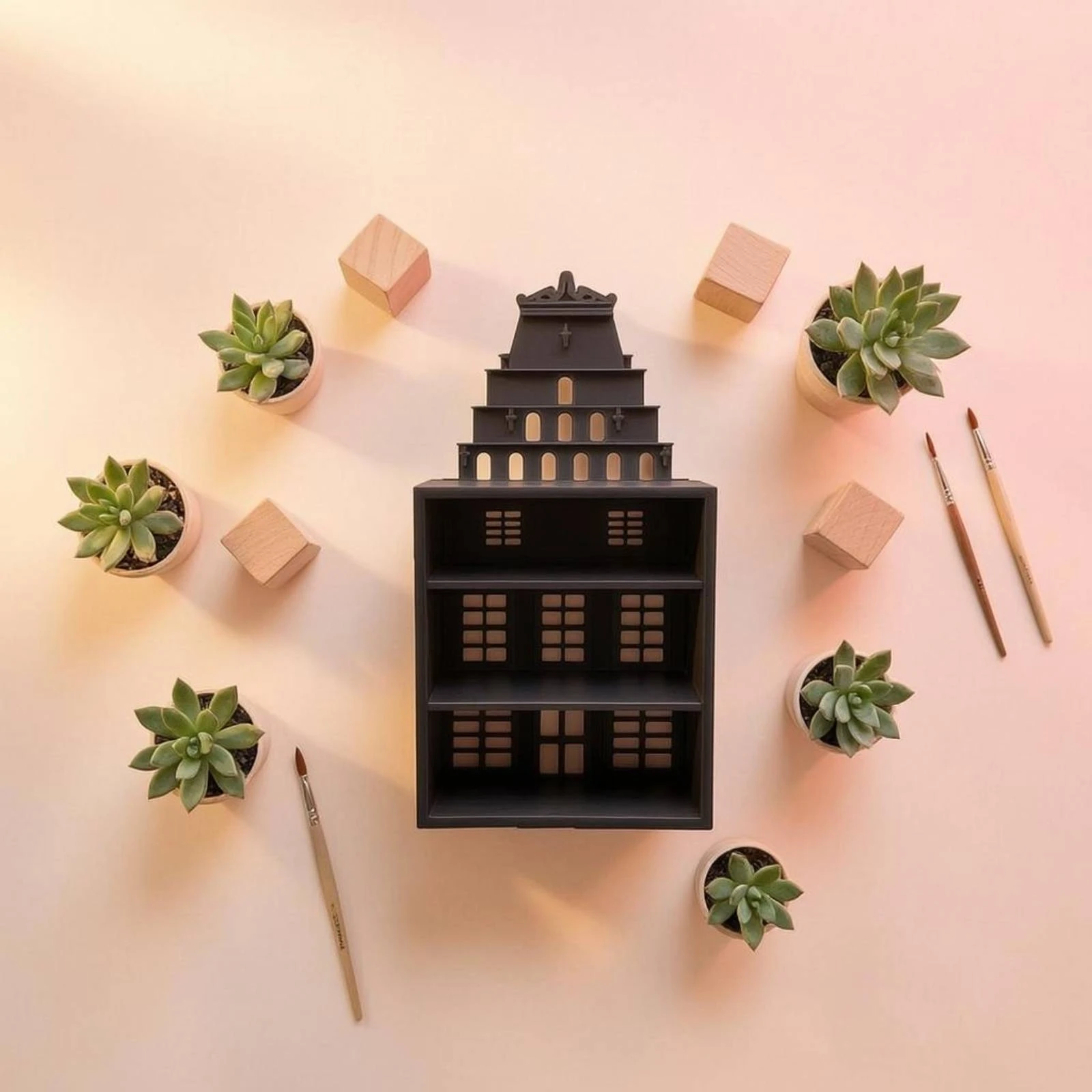 Mini Church Display Shelf Miniature Dollhouse Scene Prop Church Shelf Arched Top Home Decor Three Compartments