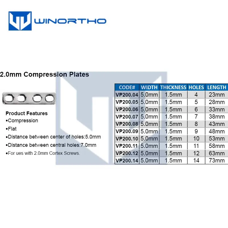 2.0mm dcp compression bone plate veterinary orthopedic instruments  pet animal surgical  winortho tplo alps  synthes ao screws