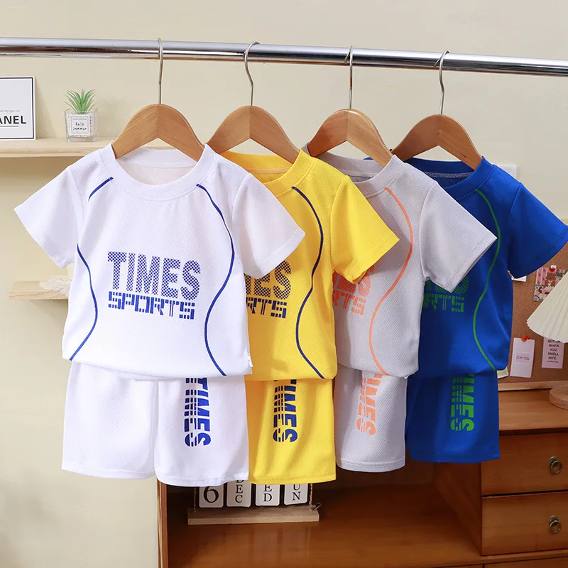 Children's short-sleeved jerseys Boys' sportswear Girls' quick-drying two-piece shorts set Medium and older children's clothing