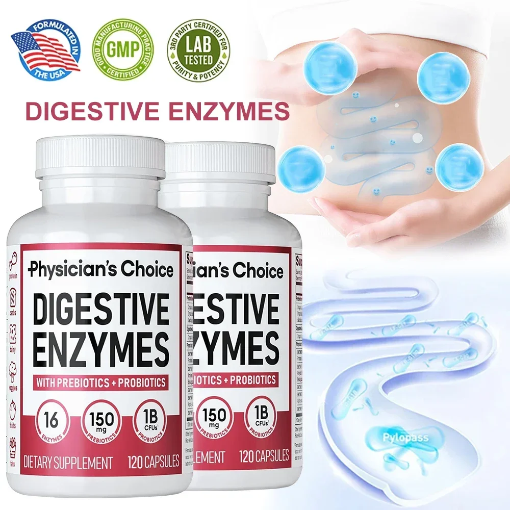 Digestive Enzyme Supplement - Prebiotic + Probiotic for Men and Women - Vegan Capsules, Non-GMO, Supports Healthy Gut Digestion