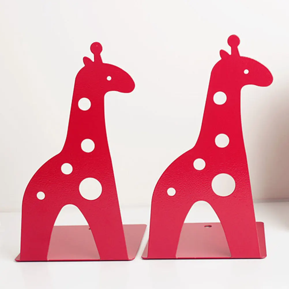 

2pcs Long Neck Giraffe Bookends Red Cartoon Animal Design Nonskid Metal Book Stoppers For Shelves Supports Organizer Home Office