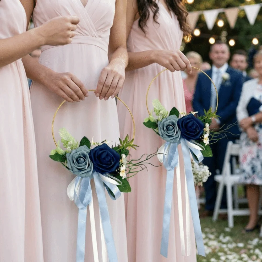 

Романтический свадебный букет с золотым обручем, элегантный имитация искусственной розы, гирлянда, реалистичный портативный венок с цветочным обручем для подружки невесты