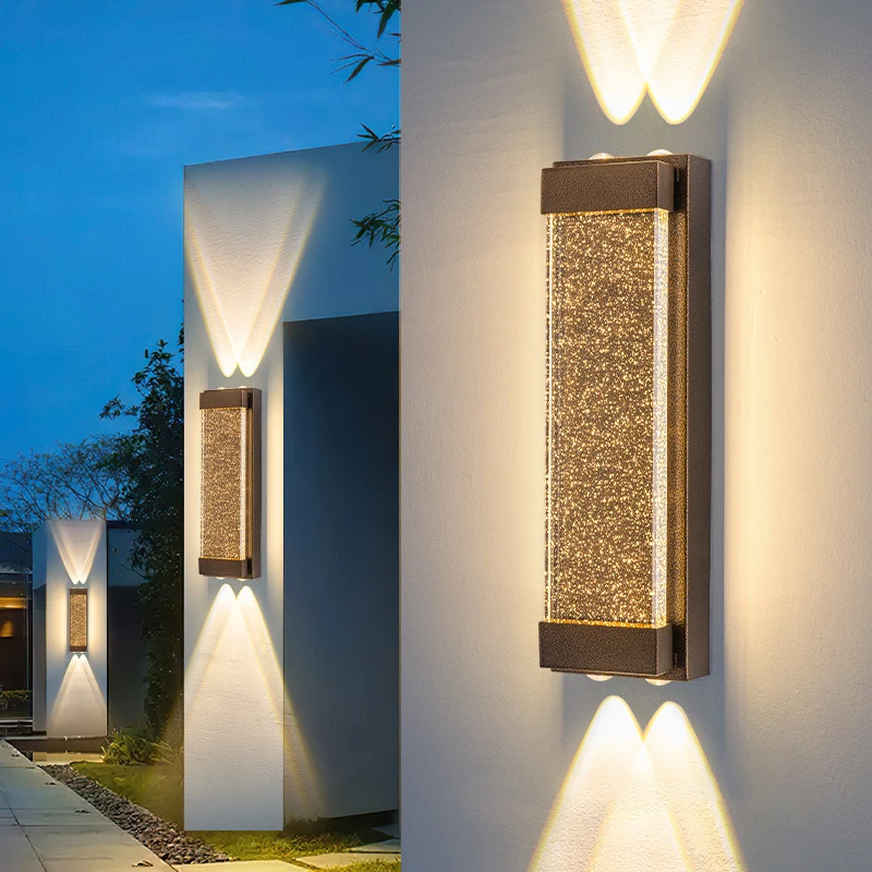 Crystal Outdoor Wall Lamp Waterproof Villa Terrace Outdoor Gate Columns on Both Sides Garden Courtyard Long Strip Wall Lamp