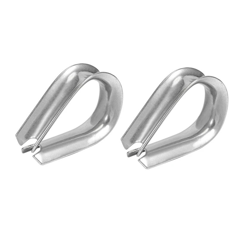 2Pcs Boat 304 Stainless Steel 8mm Silver Wire Rigging Wire Rope Clamp Cable Thimble M8 Ring Fixing Hardware